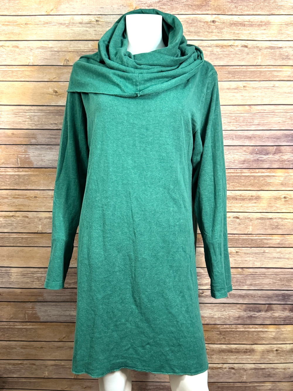 Earth Creations Green Hemp Cotton Blend Long Sleeve Cowl Neck Tunic Top Dress XL